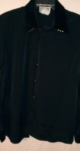 City Girl 10 M Vtg Black Cowgirl Velvet Trim Muted Satin Western Top